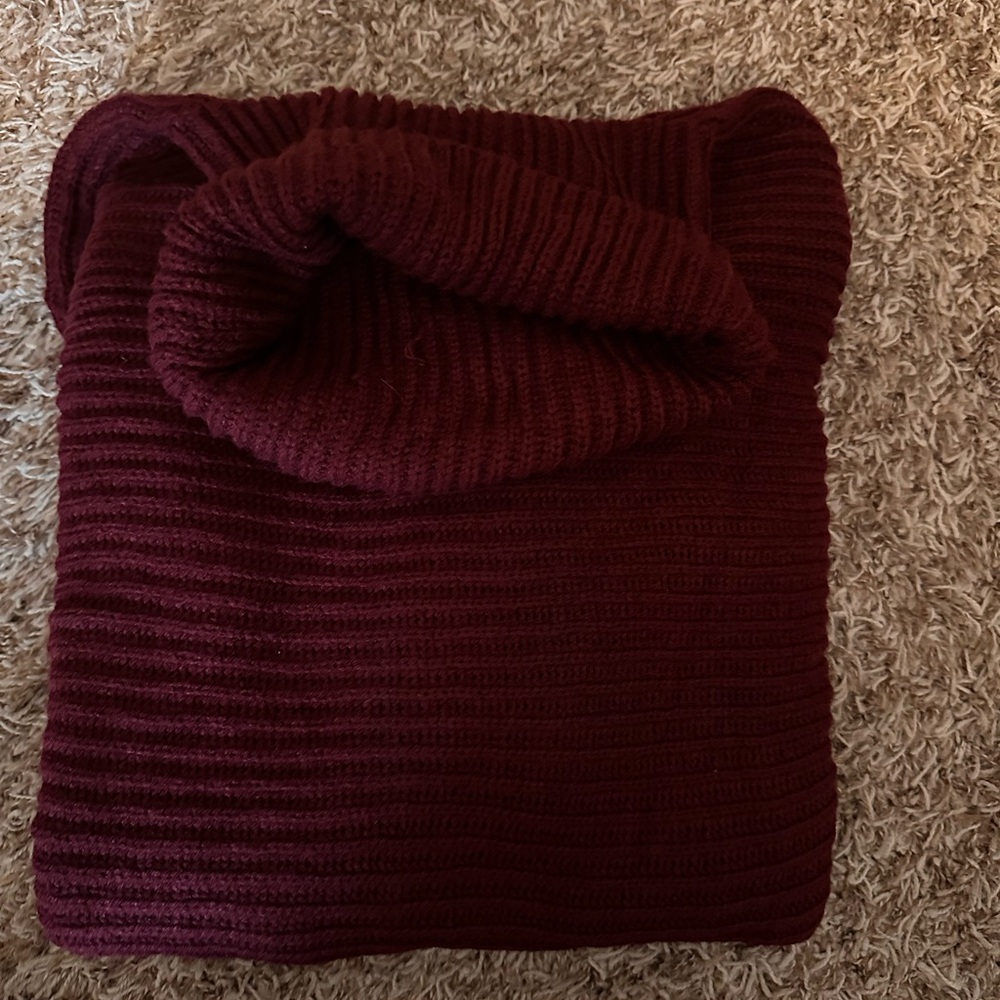 Woven Right Horizontal Ribbing Turtleneck Tunic Sweater- Burgundy- NWOT- small
